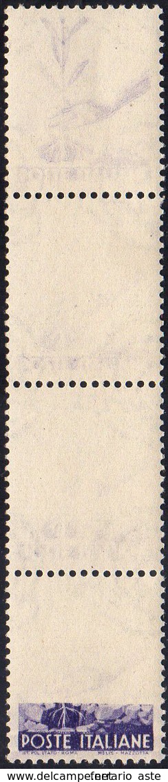 1947 - 6 Lire Democratica, Striscia Verticale Di Quattro Esemplari, Due Con Stampa Parziale E Due Co... - Other & Unclassified