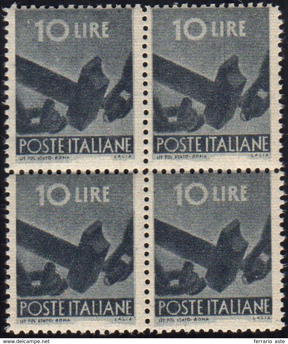 1946 - 10 Lire Democratica, Falso Per Posta Di Milano (F558), Blocco Di Quattro, Gomma Integra, Perf... - Other & Unclassified