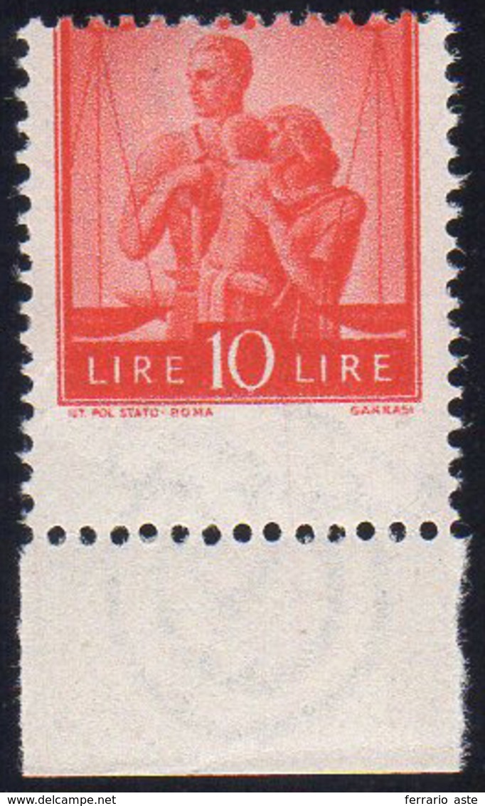 1947 - 10 Lire Arancio Democratica, Dentellatura Orizzontale Fortemente Spostata In Basso, Senza La ... - Autres & Non Classés