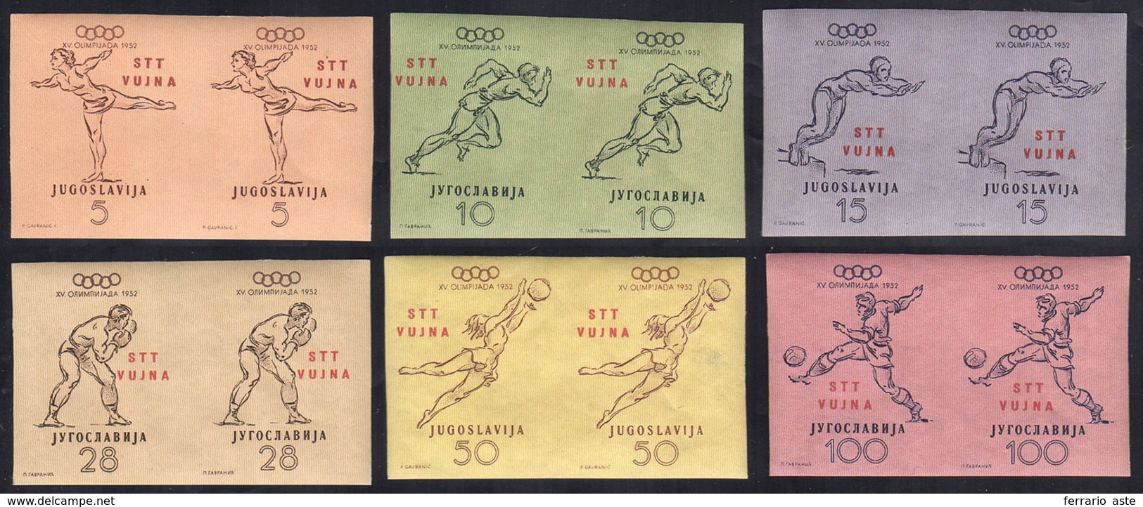 1952 - Olimpiadi (56/61), Coppie Orizzontali Non Dentellate, Gomma Integra, Perfette. Molto Belle! C... - Autres & Non Classés
