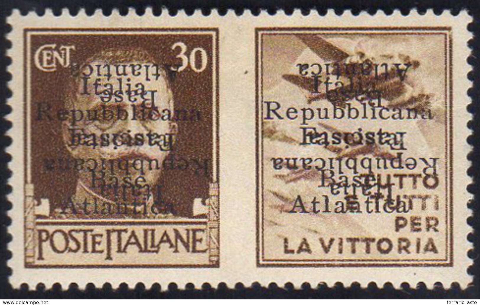 BASE ATLANTICA 1943 - 30 Cent. Aeronautica, Doppia Soprastampa Di Cui Una Capovolta (18a), Gomma Int... - Unclassified