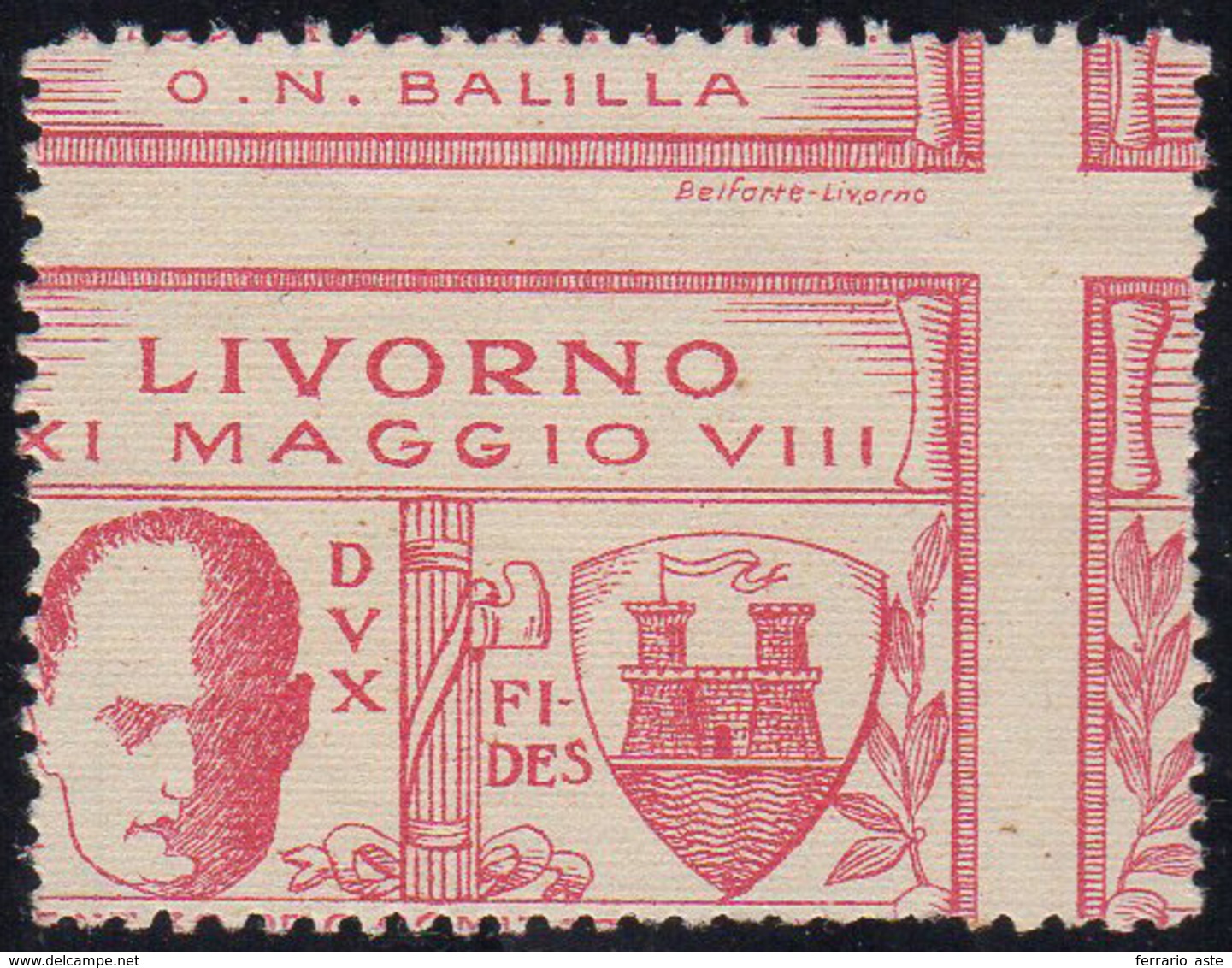 LIVORNO 1930 - 30 Cent. Rosa Lilla, Dentellatura Fortemente Spostata In Alto E A Destra (1b), Gomma ... - Non Classés