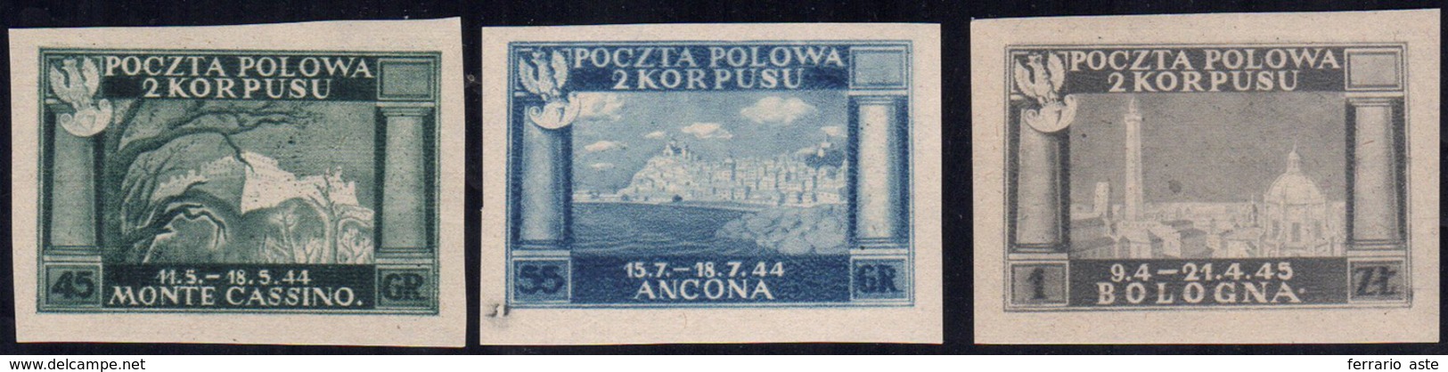 1946 - 45 G., 55 G., 1 Z. Vittorie Polacche In Italia, Non Dentellati (1A/3A), Gomma Integra, Perfet... - 1946-47 Période Corpo Polacco