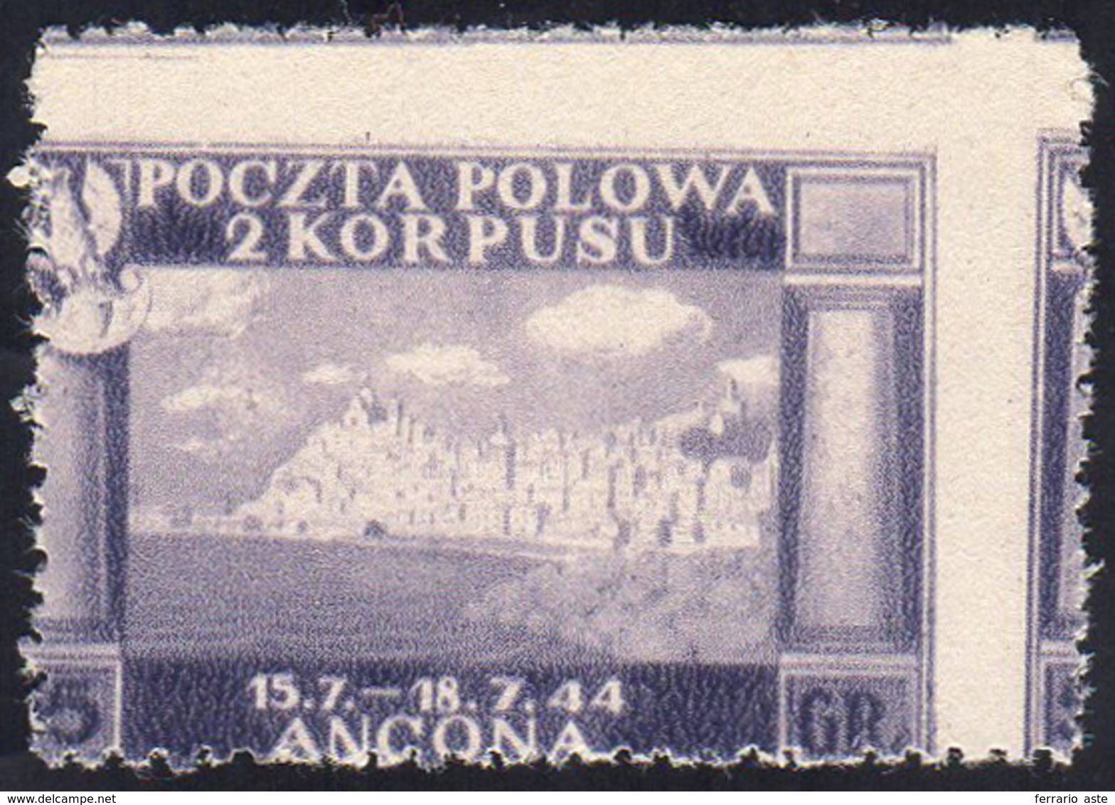 1946 - 55 G. Violetto Vittorie Polacche, Colore Diverso, Dentellatura Fortemente Spostata In Alto E ... - 1946-47 Période Corpo Polacco