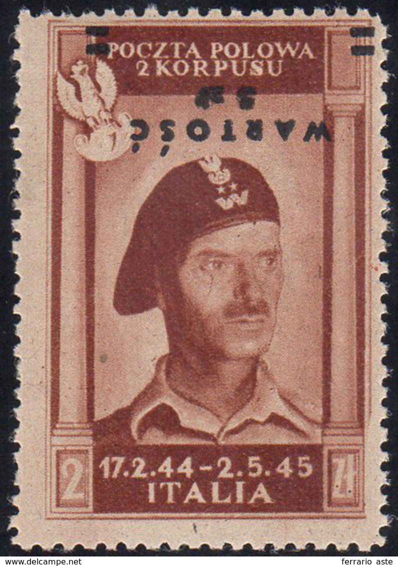 POSTA AEREA 1946 - 5 Z. Su 2 Z. Soprastampa Capovolta (1b), Gomma Integra, Perfetto. Varietà Non Quo... - 1946-47 Corpo Polacco Period