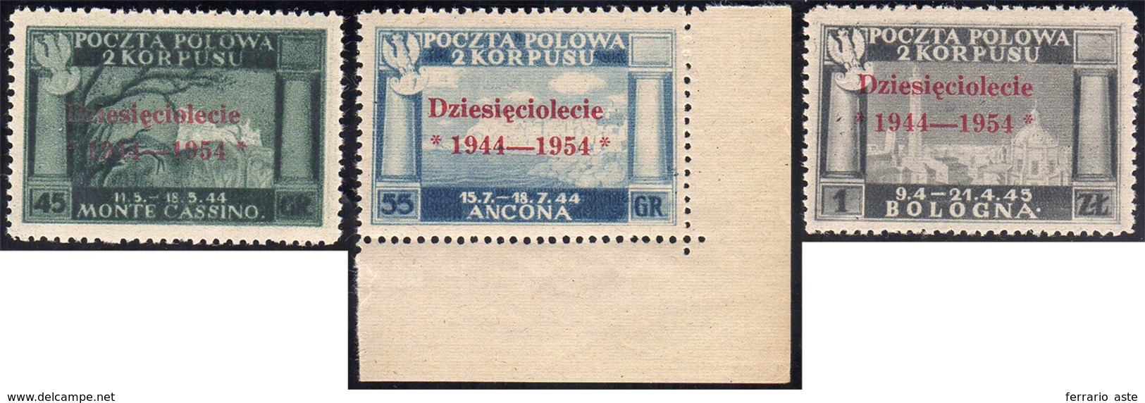 GOV. POLACCO DI LONDRA 1954 - Soprastampa Carminio (4/6), Ottima Centratura, Gomma Integra, Perfetti... - 1946-47 Période Corpo Polacco