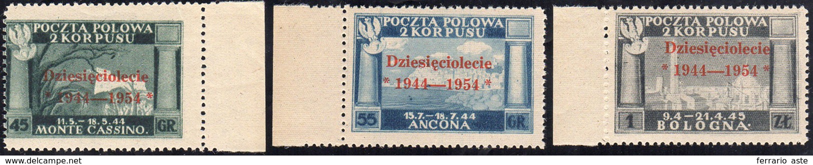 GOV. POLACCO DI LONDRA 1954 - Soprastampa Vermiglio (7/9), Bordo Di Foglio, Gomma Integra, Perfetti.... - 1946-47 Corpo Polacco Period