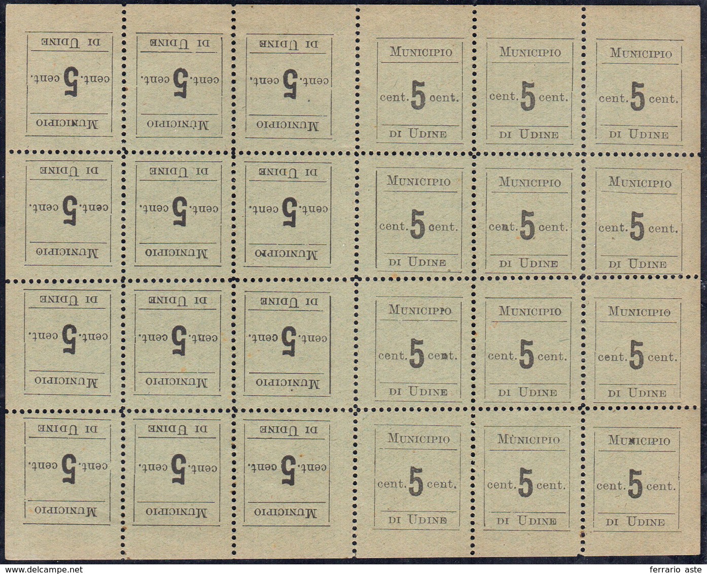 UDINE 1918 - 5 Cent. Nero, Foglio Intero Di 24 Esemplari, Con Le Quattro Relative Varietà (1+1a/1b/1... - Other & Unclassified