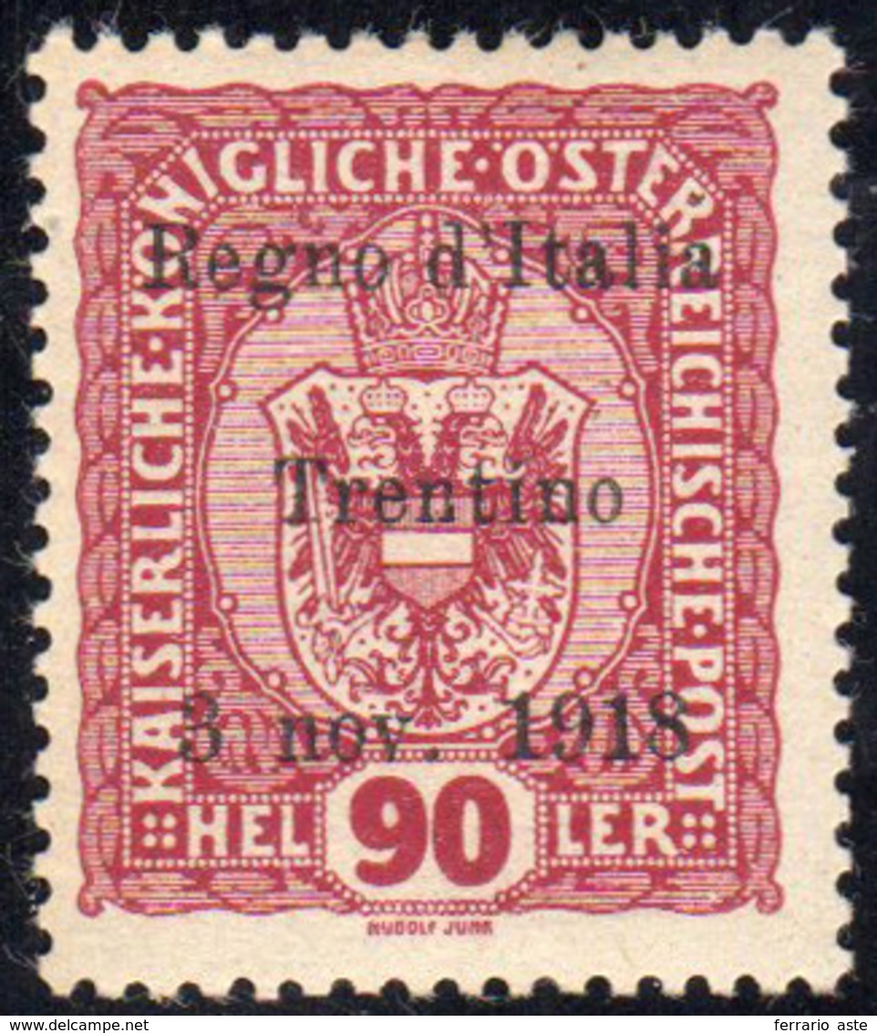 TRENTINO ALTO ADIGE 1918 - 90 H. Lilla Rosso, Soprastampato (14), Nuovo, Gomma Originale Integra, Pe... - Autres & Non Classés