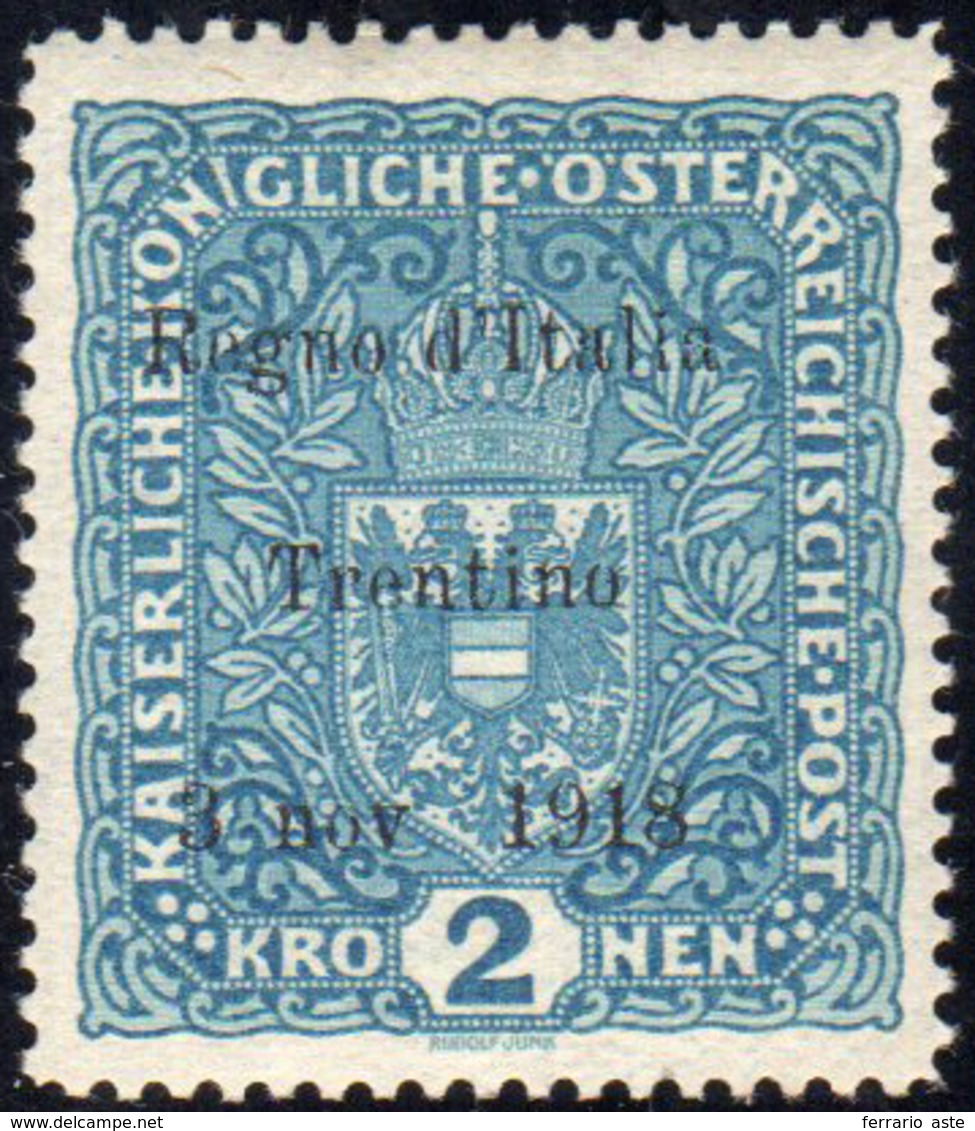 TRENTINO ALTO ADIGE 1918 - 2 K. Azzurro, Soprastampato (16), Nuovo, Gomma Originale Integra, Perfett... - Autres & Non Classés