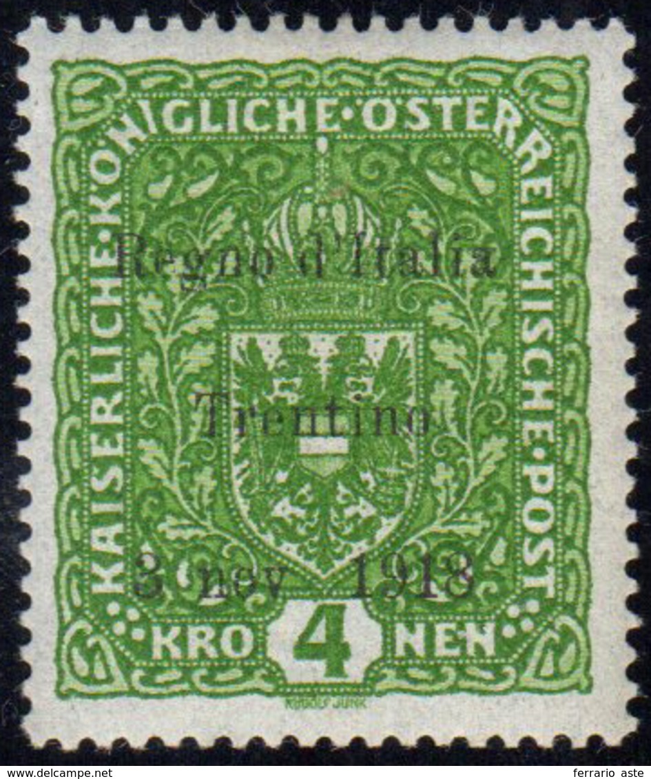 TRENTINO ALTO ADIGE 1918 - 4 K. Verde Scuro, Soprastampato (17), Nuovo, Gomma Originale Integra, Pic... - Autres & Non Classés