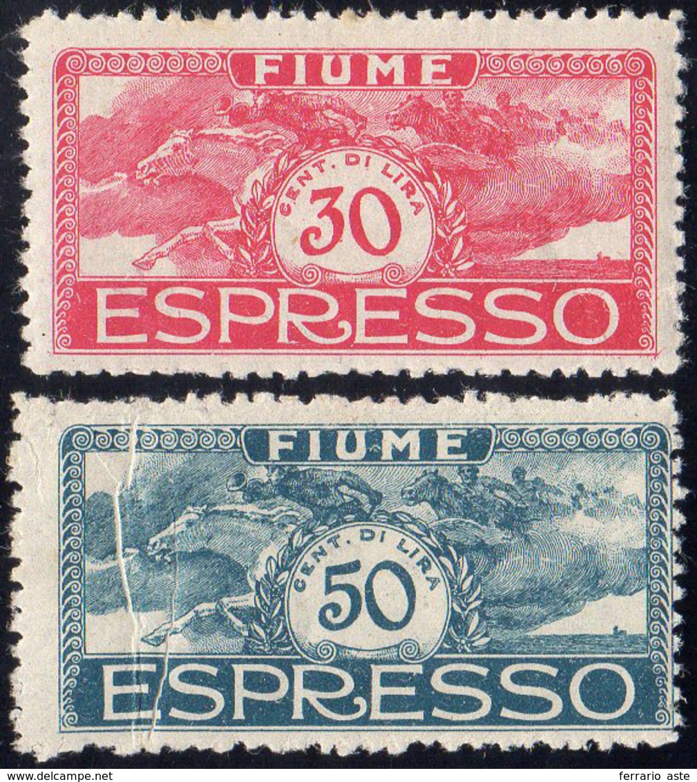 FIUME ESPRESSI 1920 - 30 Cent. Rosa E 50 Cent. Azzurro Verdastro, COLORI INVERTITI, NON EMESSI (E1A,... - Autres & Non Classés