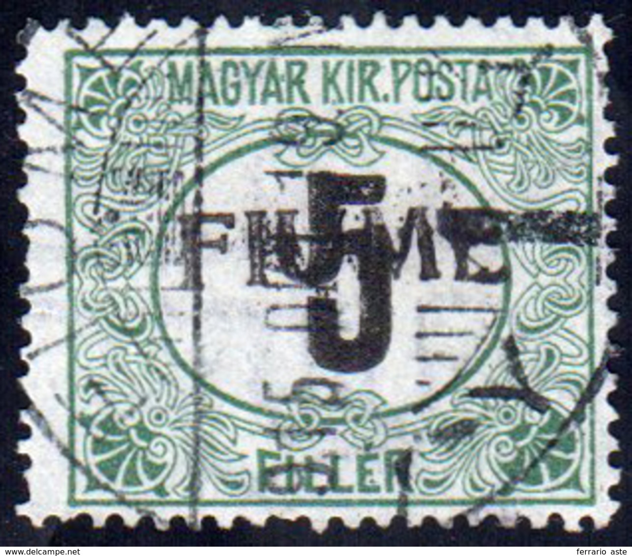 FIUME SEGNATASSE 1918 - 5 F. Verde E Nero, Soprastampa A Mano Del IV Tipo (12C), Perfetto, Usato Con... - Autres & Non Classés