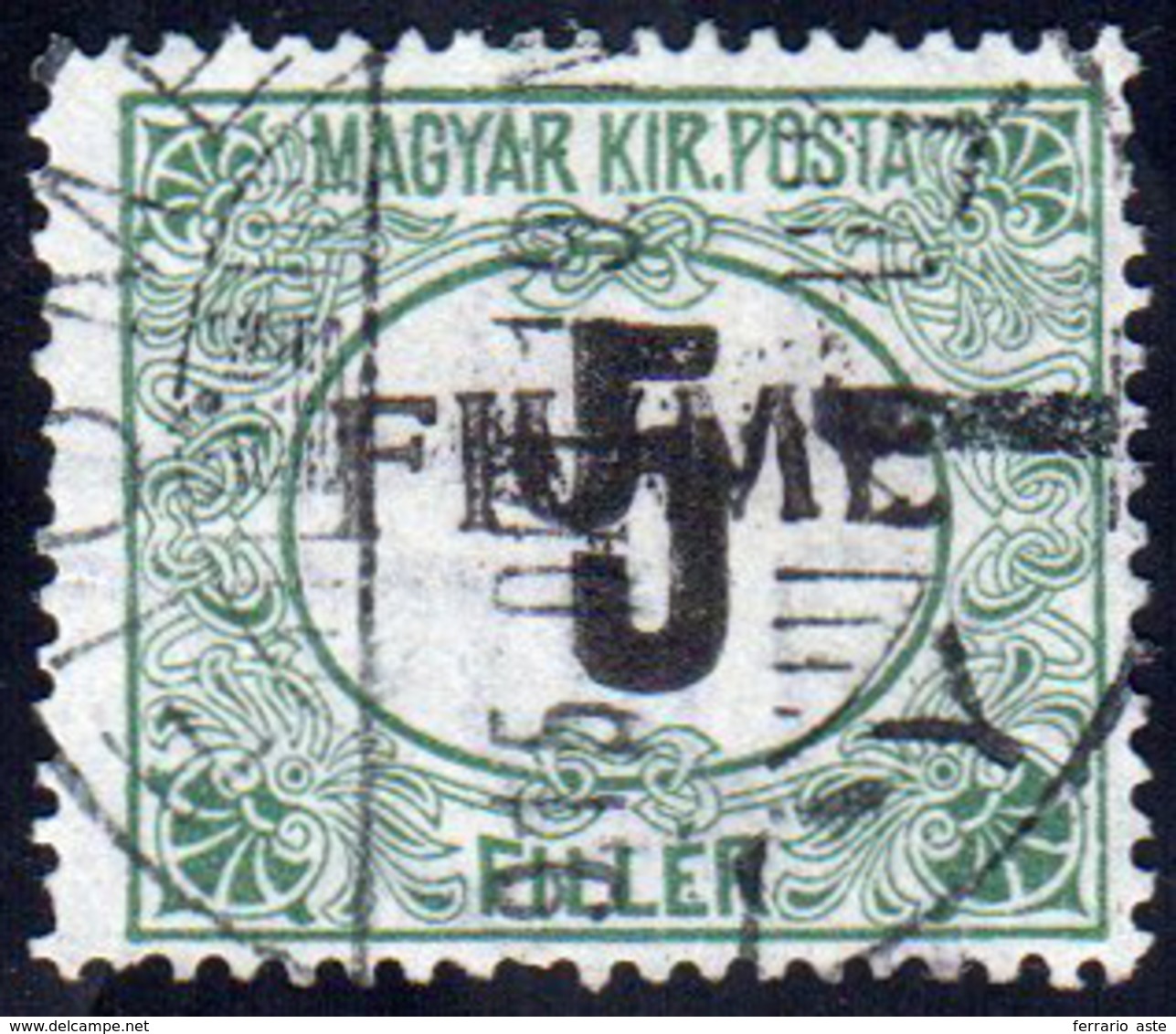 FIUME SEGNATASSE 1918 - 5 F. Verde E Nero, Soprastampa A Mano Del IV Tipo (12C), Perfetto, Usato Con... - Other & Unclassified