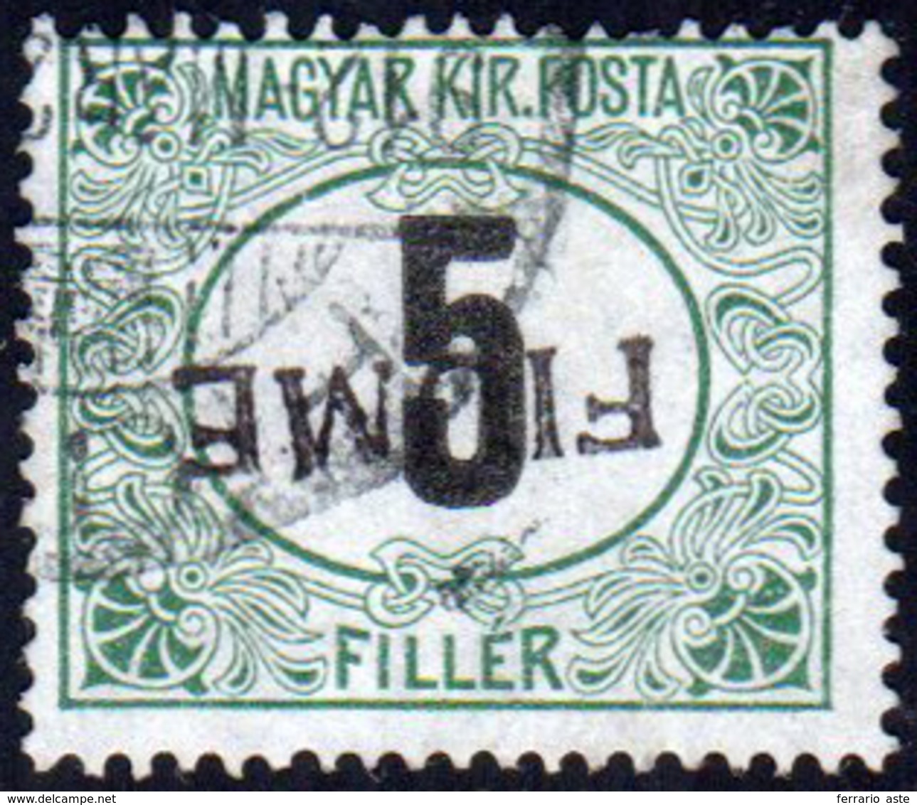 FIUME SEGNATASSE 1918 - 5 F. Verde E Nero, Soprastampa A Mano, Capovolta Del IV Tipo (12C), Perfetto... - Andere & Zonder Classificatie