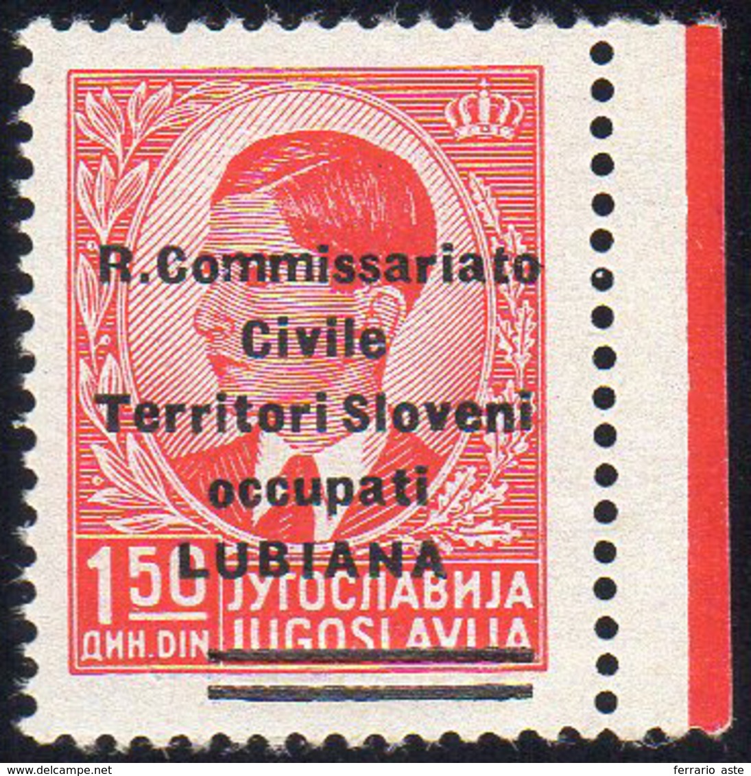 LUBIANA 1941 - 1,50 D. Soprastampato "R. Commissariato (34), Bordo Di Foglio, Gomma Integra, Perfett... - Other & Unclassified