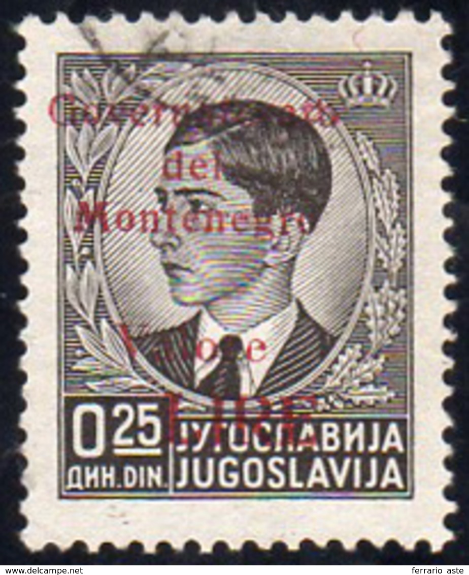 MONTENEGRO 1942 - 25 P. Soprastampa In Carmnio Fortemente Spostata In Alto E A Sinistra (49aa), Usat... - Otros & Sin Clasificación