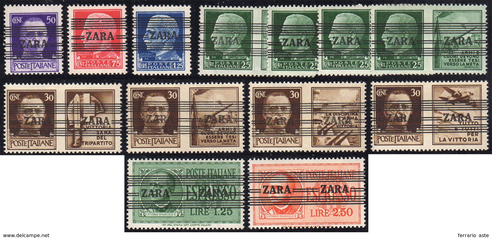 OCC. TEDESCA ZARA 1943 - Soprastampati Zara, Tredici Valori (24/34 + E), Gomma Integra, Perfetti.... - Otros & Sin Clasificación