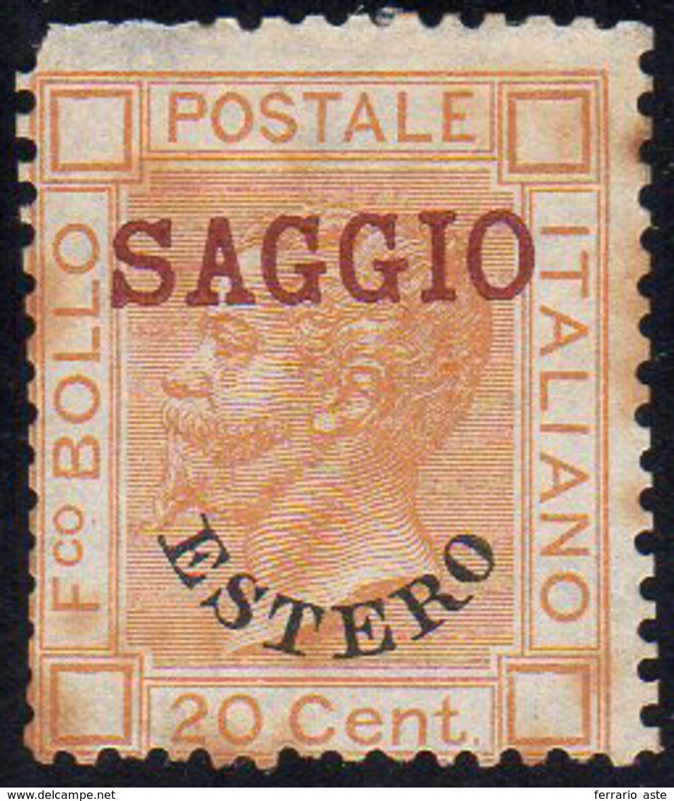 EMISSIONI GENERALI 1878 - 20 Cent. Arancio (11), Sovrastampato "saggio", Senza Gomma, Un Angolo Arro... - Amtliche Ausgaben