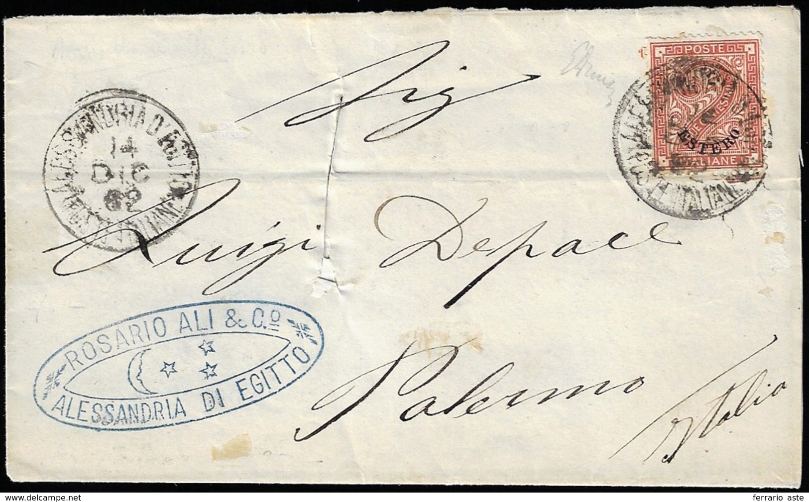 ALESSANDRIA D'EGITTO 1882 - 2 Cent. De Le Rue Soprastampato (2), Perfetto, Isolato Su Sovracoperta D... - Emissions Générales