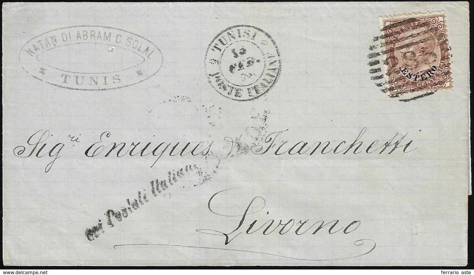 TUNISI 1878 - 30 Cent. Soprastampato (6), Perfetto, Su Sovracoperta Di Lettera Da Tunisi 137271878, ... - Emissions Générales