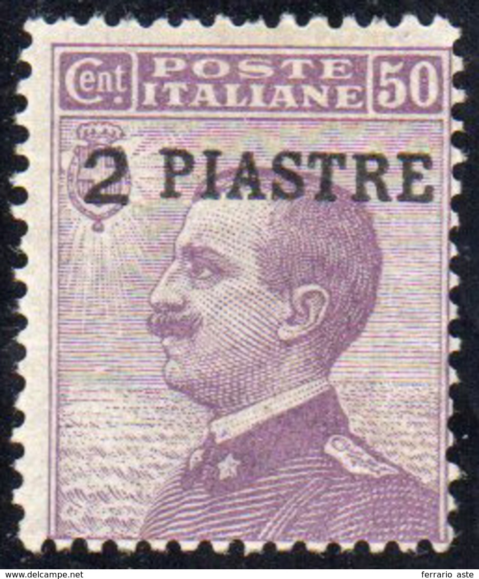 COSTANTINOPOLI 1908 - 2 P. Su 50 Cent.(5), Gomma Integra, Perfetto. Raro! G.Bolaffi, Cert. Ferrario.... - Emisiones Generales