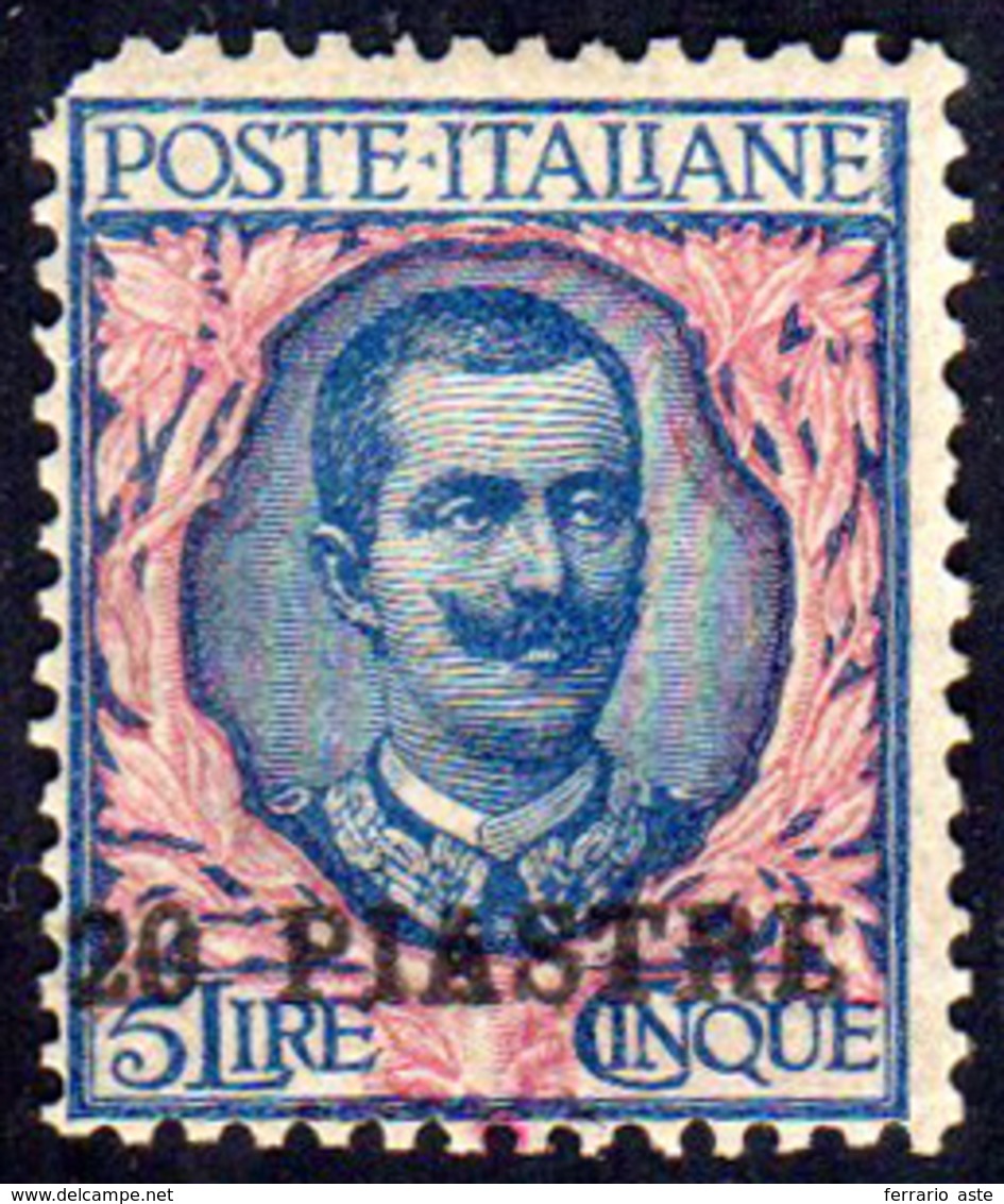 COSTANTINOPOLI 1908 - 20 Pi. Su 5 Lire II Emissione Locale (14), Gomma Integra, Perfetto. Raro! Mond... - Emisiones Generales