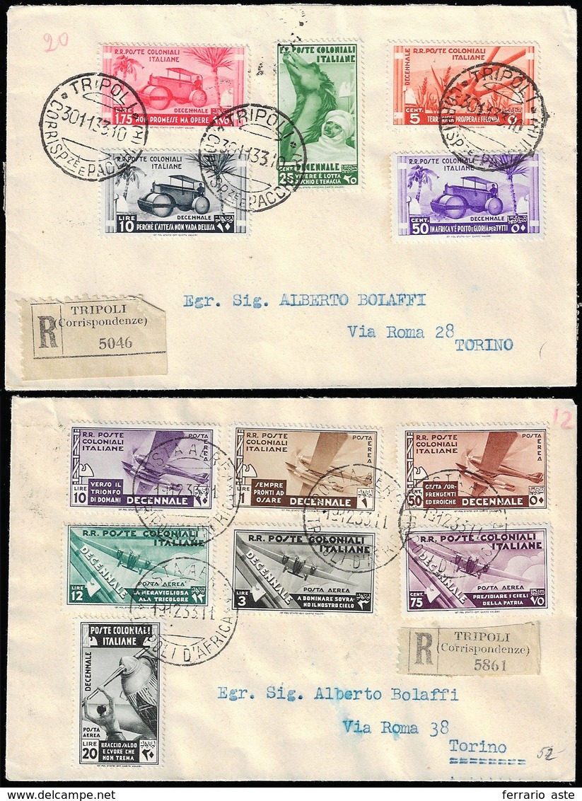 1933 - Marcia Su Roma, 12 Valori (32/34,37,40,A22/28), Perfetti, Su Due Buste Raccomandate Da Tripol... - Italian Eastern Africa