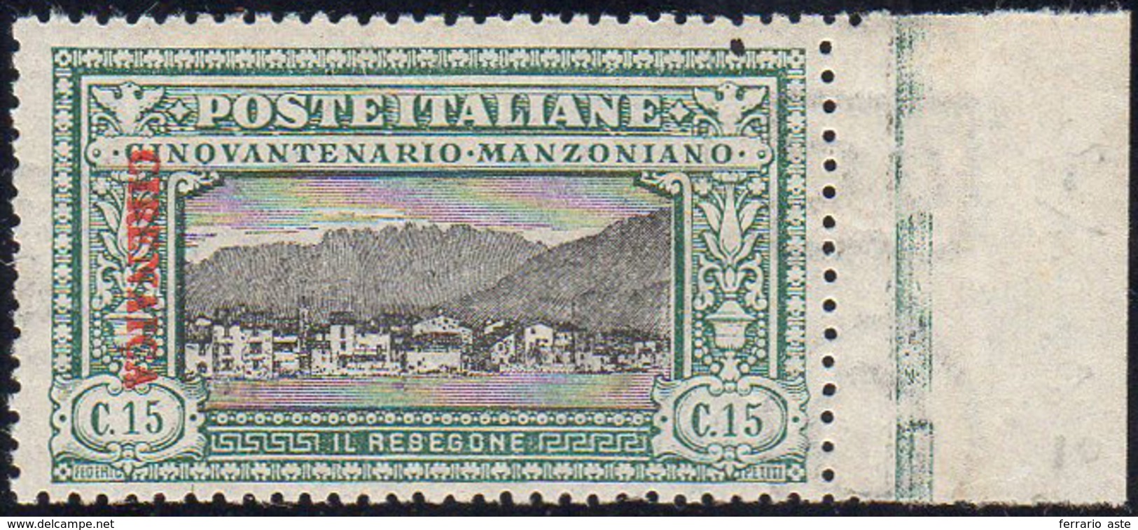 1924 - 15 Cent. Manzoni, Saggio Con Soprastampa Verticale Dall'alto In Basso (P7), Gomma Originale I... - Cirenaica
