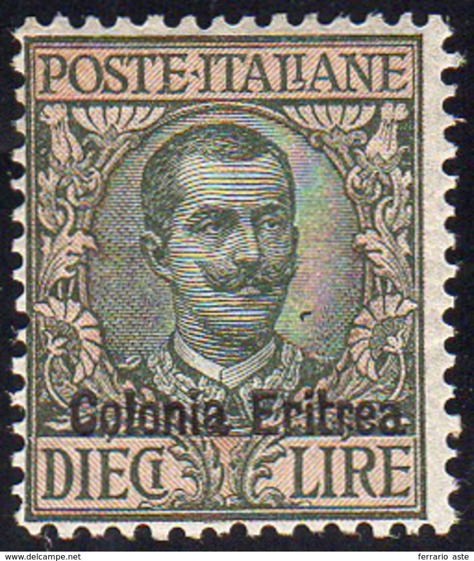 1916 - 10 Lire Floreale Soprastampato (40), Gomma Integra, Perfetto. Cert. Raybaudi.... - Erythrée