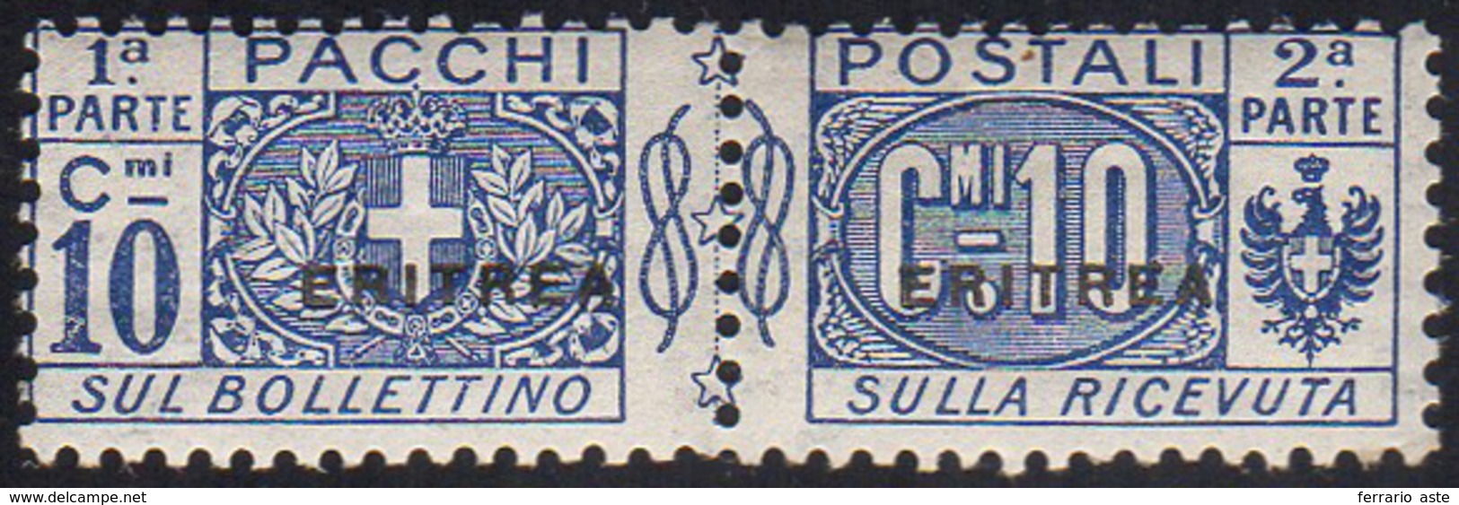 PACCHI POSTALI 1916 - 10 Cent. Soprastampato (2), Gomma Integra, Perfetto. Raro. G.Bolaffi, A.Diena,... - Erythrée