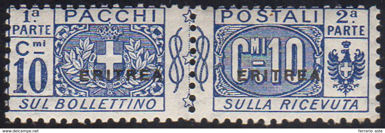 PACCHI POSTALI 1916 - 10 Cent. Soprastampato (2), Gomma Integra, Perfetto. Raro. G.Bolaffi, A.Diena,... - Eritrea