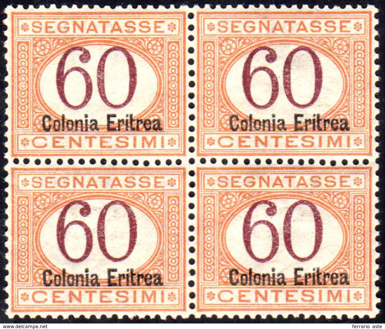 SEGNATASSE 1926 - 60 Cent. Cifre Brune (25), Blocco Di Quattro, Nuovo, Gomma Originale Integra, Perf... - Erythrée