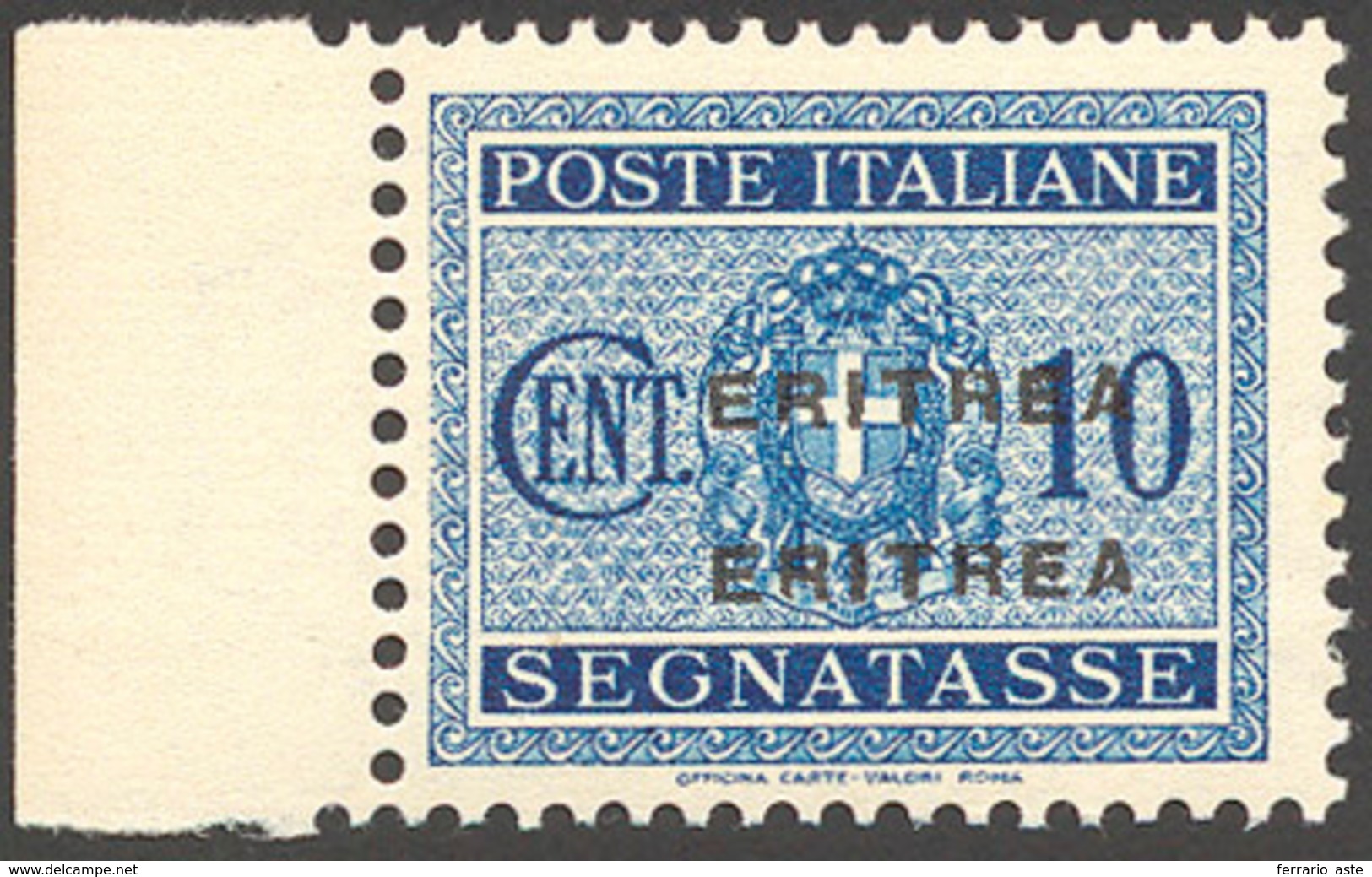 SEGNATASSE 1934 - 10 Cent. Azzurro, Doppia Soprastampa (27b), Perfetto, Gomma Originale Integra. Bel... - Eritrea