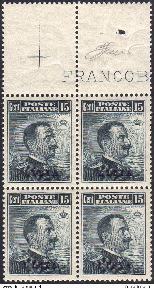 1912 - 15 Cent. Michetti (5), Blocco Di Quattro Bordo Di Foglio E Con Ottima Centratura, Perfetto, G... - Libye