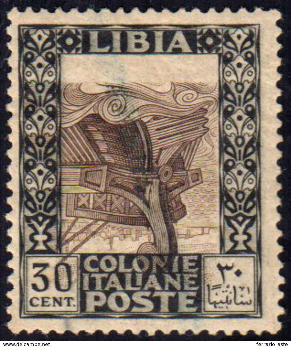 1921 - 30 Cent. Pittorica, Filigrana Corona, Centro Capovolto E Fortemente Spostato In Basso (27ca),... - Libya