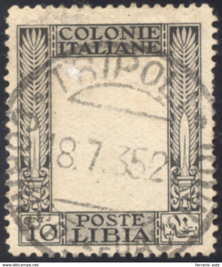 1924 - 10 Cent. Pittorica, Senza La Stampa Al Centro (47ad), Usato A Tripoli, Piccolo Punto Di Assot... - Libye