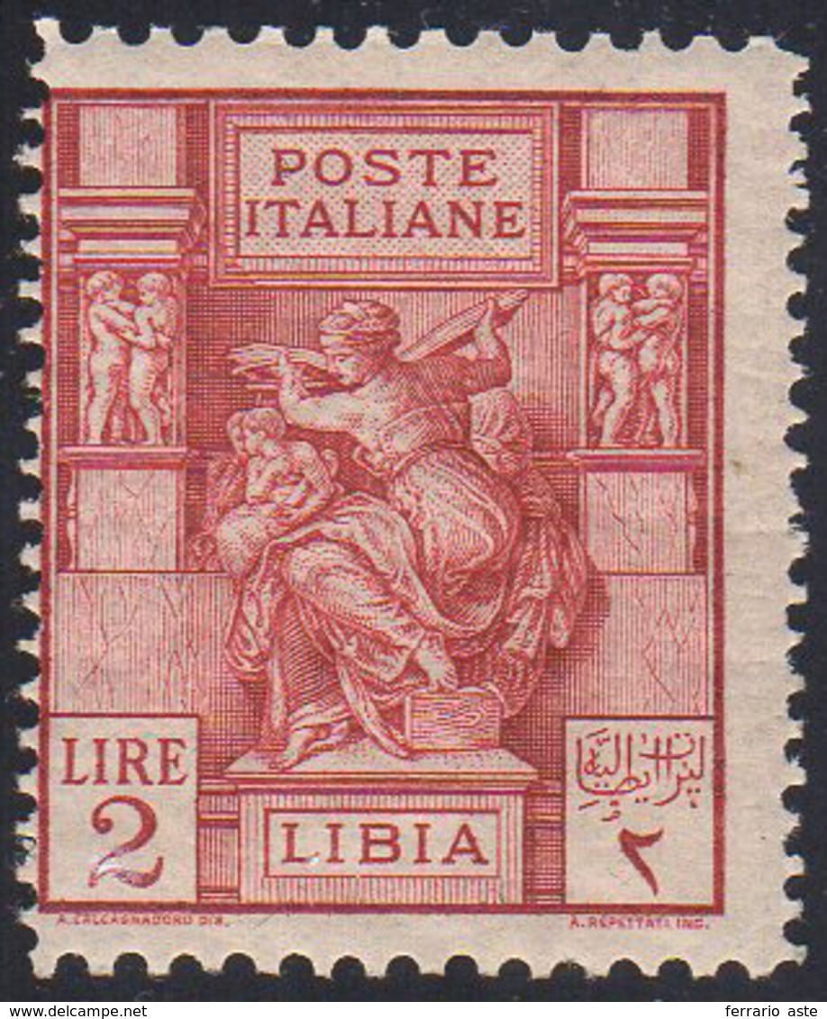 1926 - 2 Lire Sibilla, Dent. 11X13 1/4 (57a), Gomma Originale, Invisibile Traccia Di Linguella, Perf... - Libye