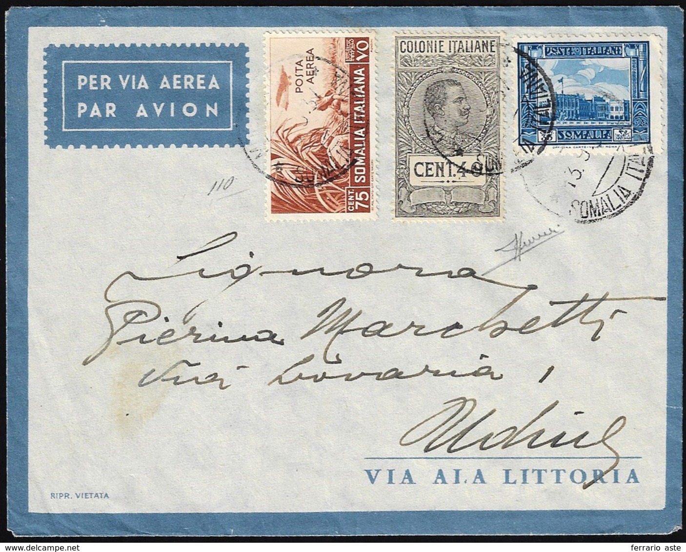 1937 - 35 Cent. Pittorica, Dent. 12, 75 Cent. Soggetti Africani (174,A20), In Affrancatura Mista Con... - Somalia