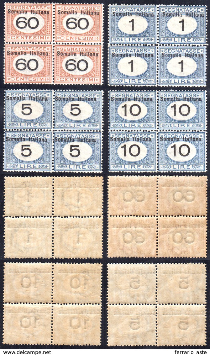 SEGNATASSE 1926 - 60 Cent., 1 Lira, 5 Lire E 10 Lire Cifra Nera, Moneta Italiana (47/48,50/51), Bloc... - Somalia