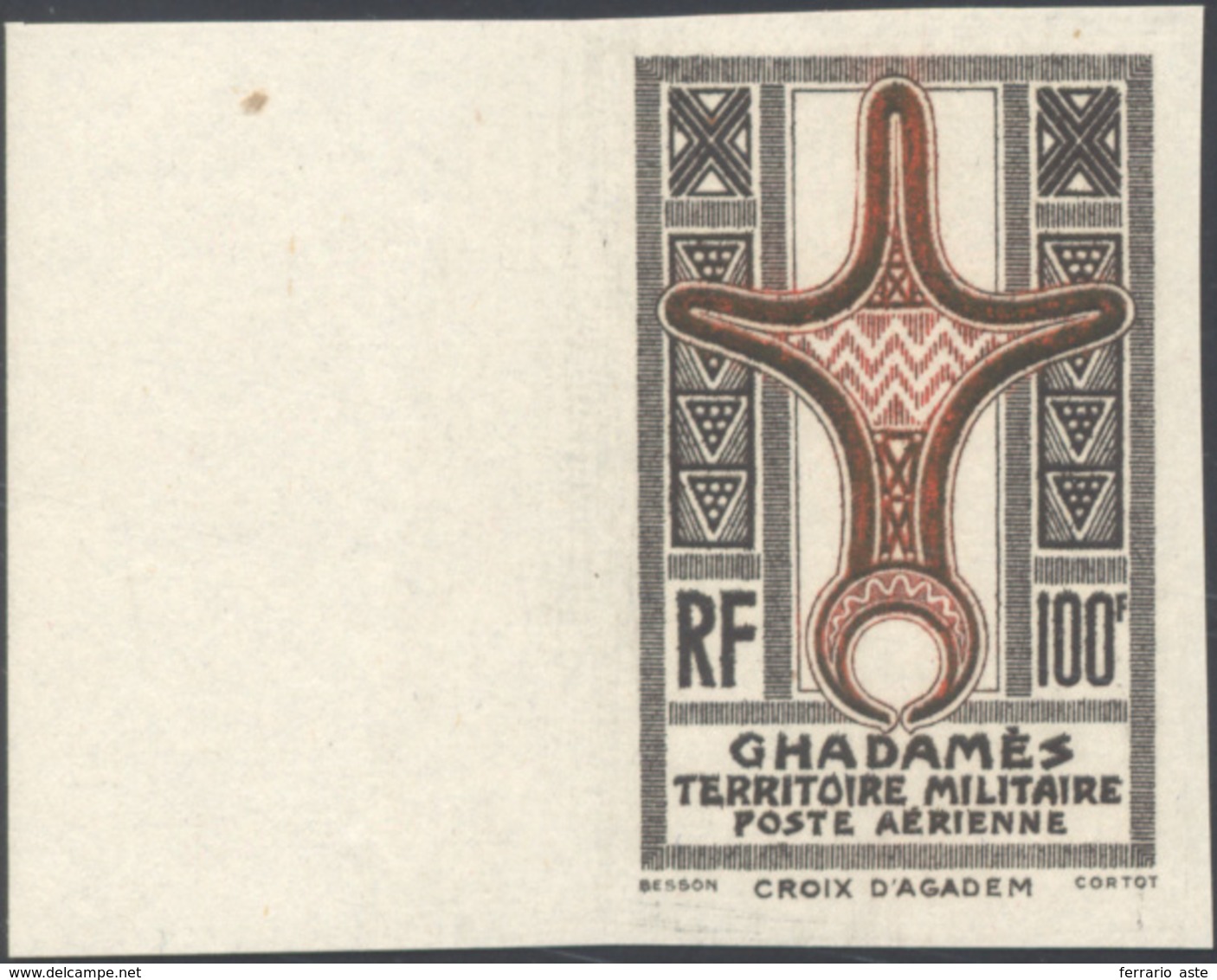 GHADAMES POSTA AEREA 1949 - 100 Fr. Grigio E Bruno, ERRORE DI COLORE, Non Dentellato (A6/IA), Bordo ... - Other & Unclassified