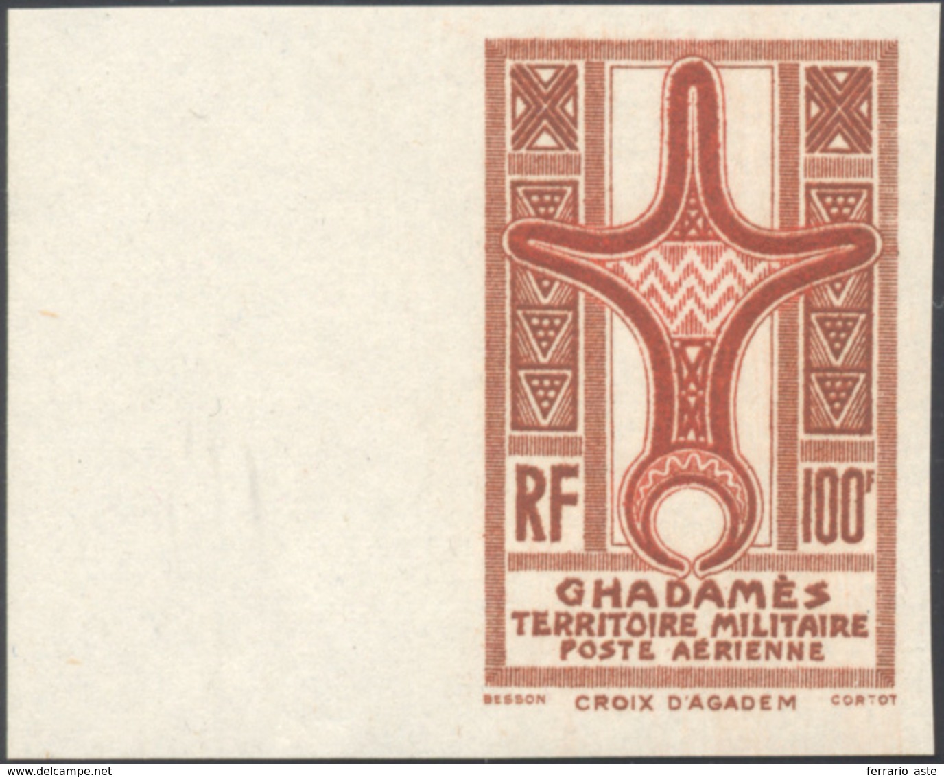 GHADAMES POSTA AEREA 1949 - 100 Fr. Bruno Arancio E Arancio, ERRORE DI COLORE, Non Dentellato (A6/IC... - Other & Unclassified