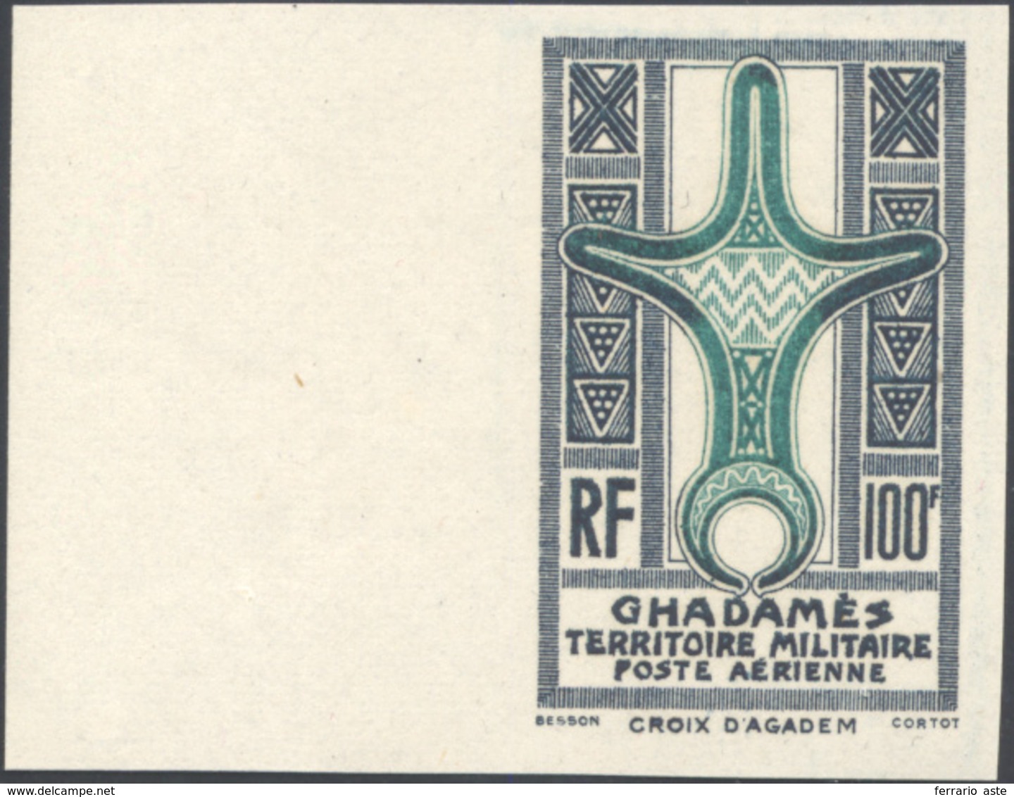 GHADAMES POSTA AEREA 1949 - 100 Fr. Grigio E Verde, ERRORE DI COLORE, Non Dentellato (A6/ID), Bordo ... - Other & Unclassified