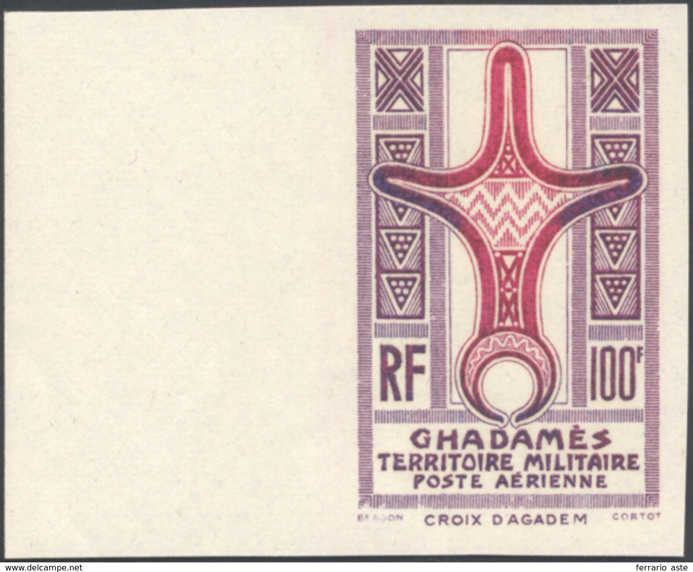 GHADAMES POSTA AEREA 1949 - 100 Fr. Lilla E Rosa, ERRORE DI COLORE, Non Dentellato (A6/IH), Bordo Di... - Other & Unclassified