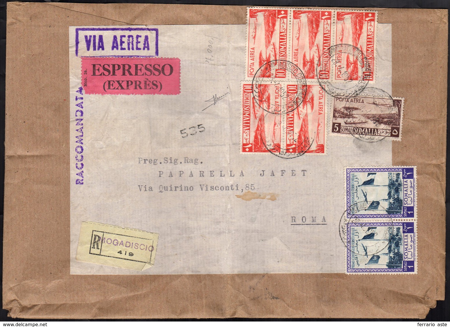 SOMALIA AFIS POSTA AEREA 1952 - 10 S. Arancio, Striscia Di Tre E Coppia, 5 S. Bruno E 1 S. Consiglio... - Other & Unclassified