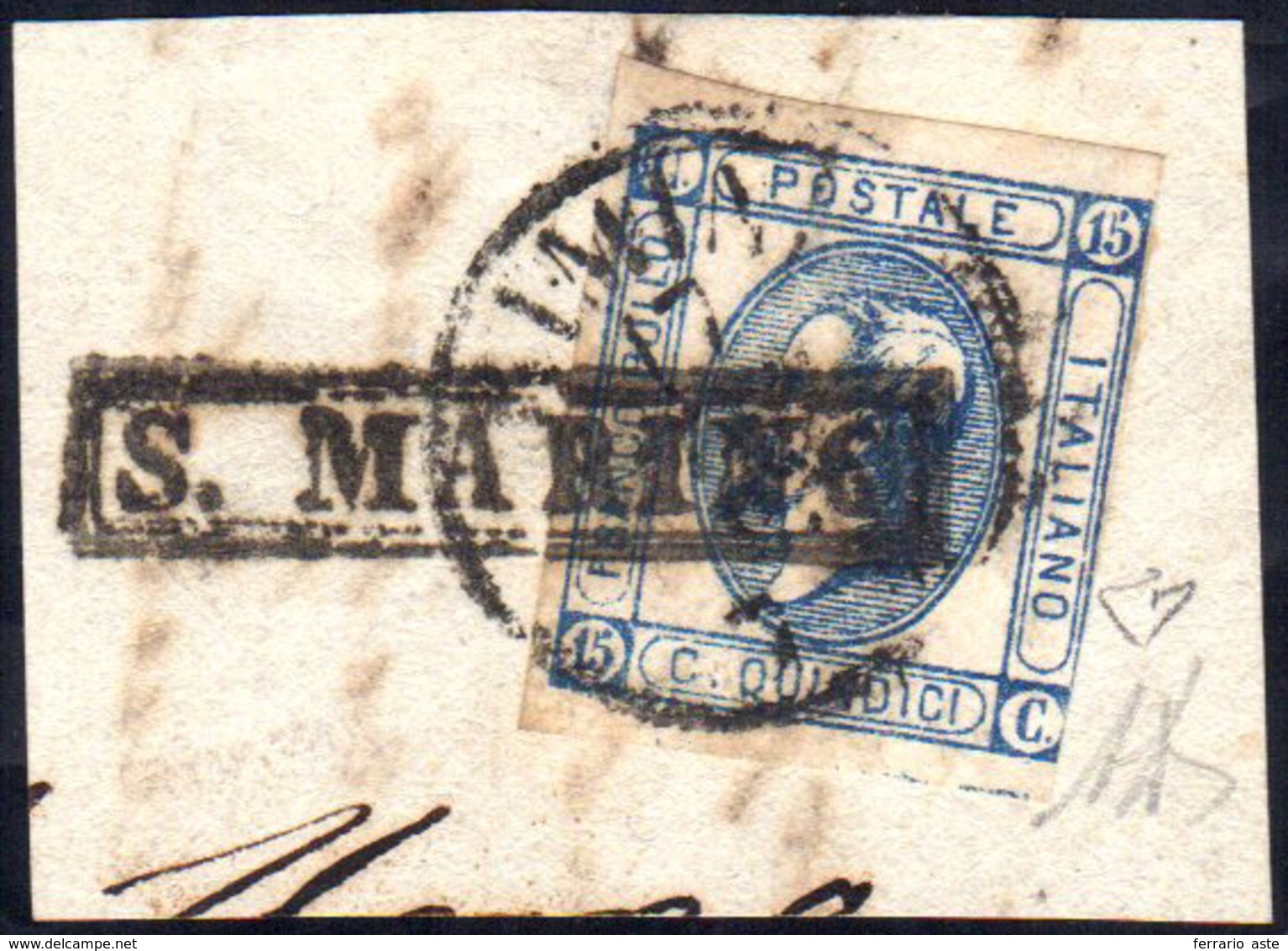 1863 -15 Cent. Litografico, II Tipo (A9), Leggermente Intaccato A Sinistra, Usato Su Piccolo Frammen... - Otros & Sin Clasificación