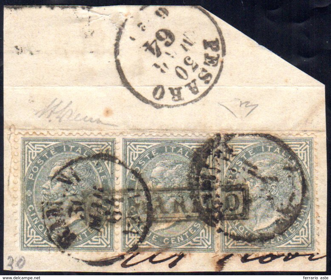 1864 - 5 Cent. De La Rue, Tiratura Di Londra (A11), Coppia, Un Angolo Arrotondato E Singolo, Su Fram... - Other & Unclassified