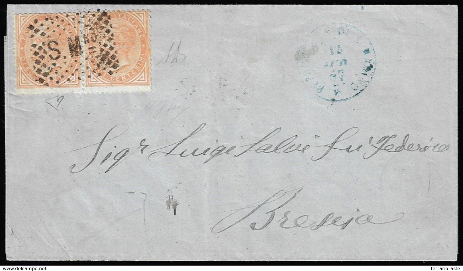 1867 - 10 Cent. De La Rue, Tiratura Di Torino (F4T), Coppia, Ottimo Stato, Su Sovracoperta Di Letter... - Autres & Non Classés