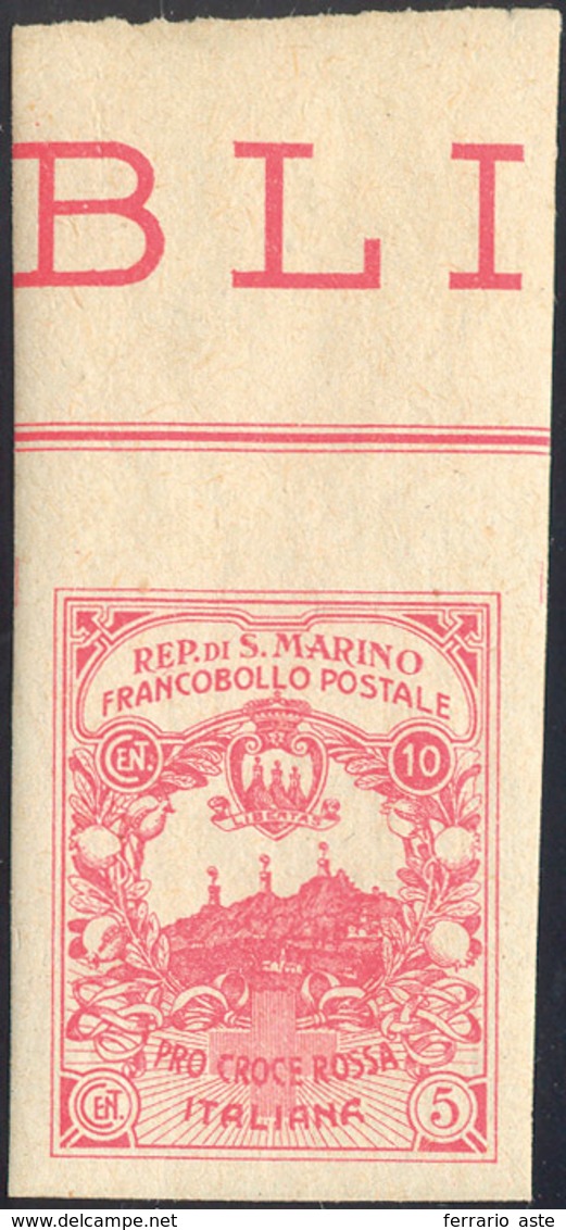 1916 - 10 + 5 Cent. Croce Rossa, Non Dentellato (CEI 50Aa), Bordo Di Foglio In Alto, Gomma Originale... - Otros & Sin Clasificación