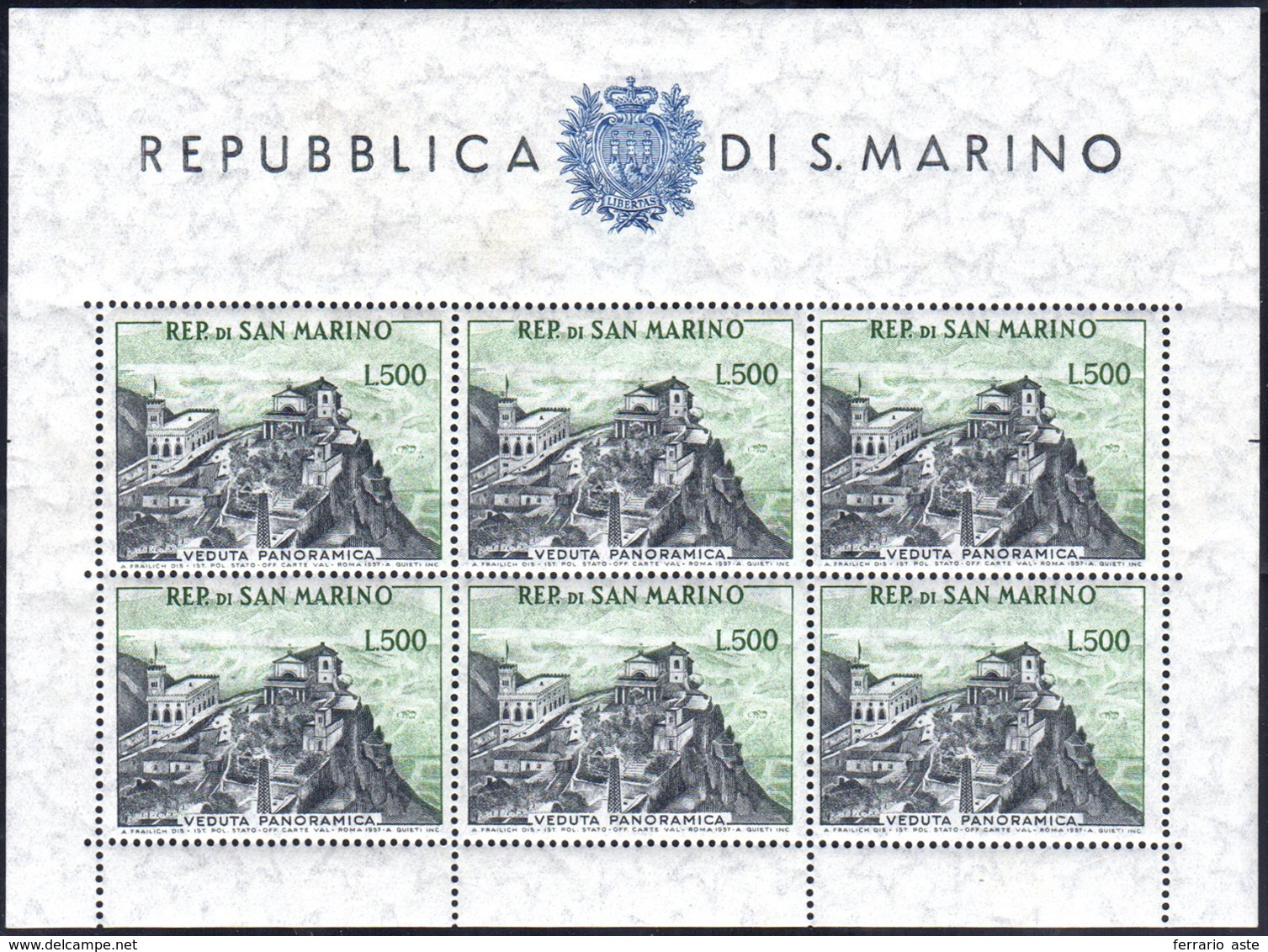 1958 - 500 Lire Veduta, Foglietto (18), Gomma Integra, Perfetto.... - Blocks & Sheetlets